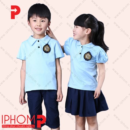 Đồng phục học sinh mầm non áo thun màu xanh da trời
