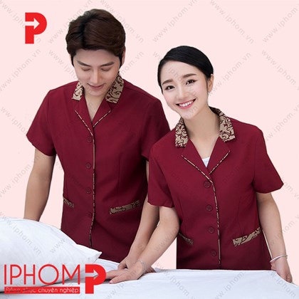 Đồng phục buồng phòng khách sạn màu đỏ – BP001