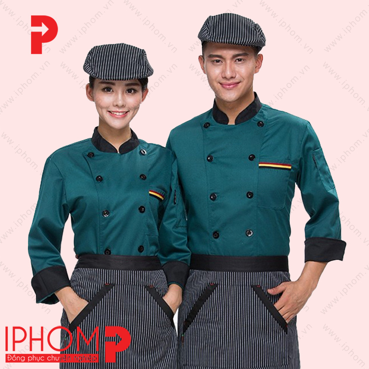 Đồng phục bếp nhà hàng màu xanh - DB011