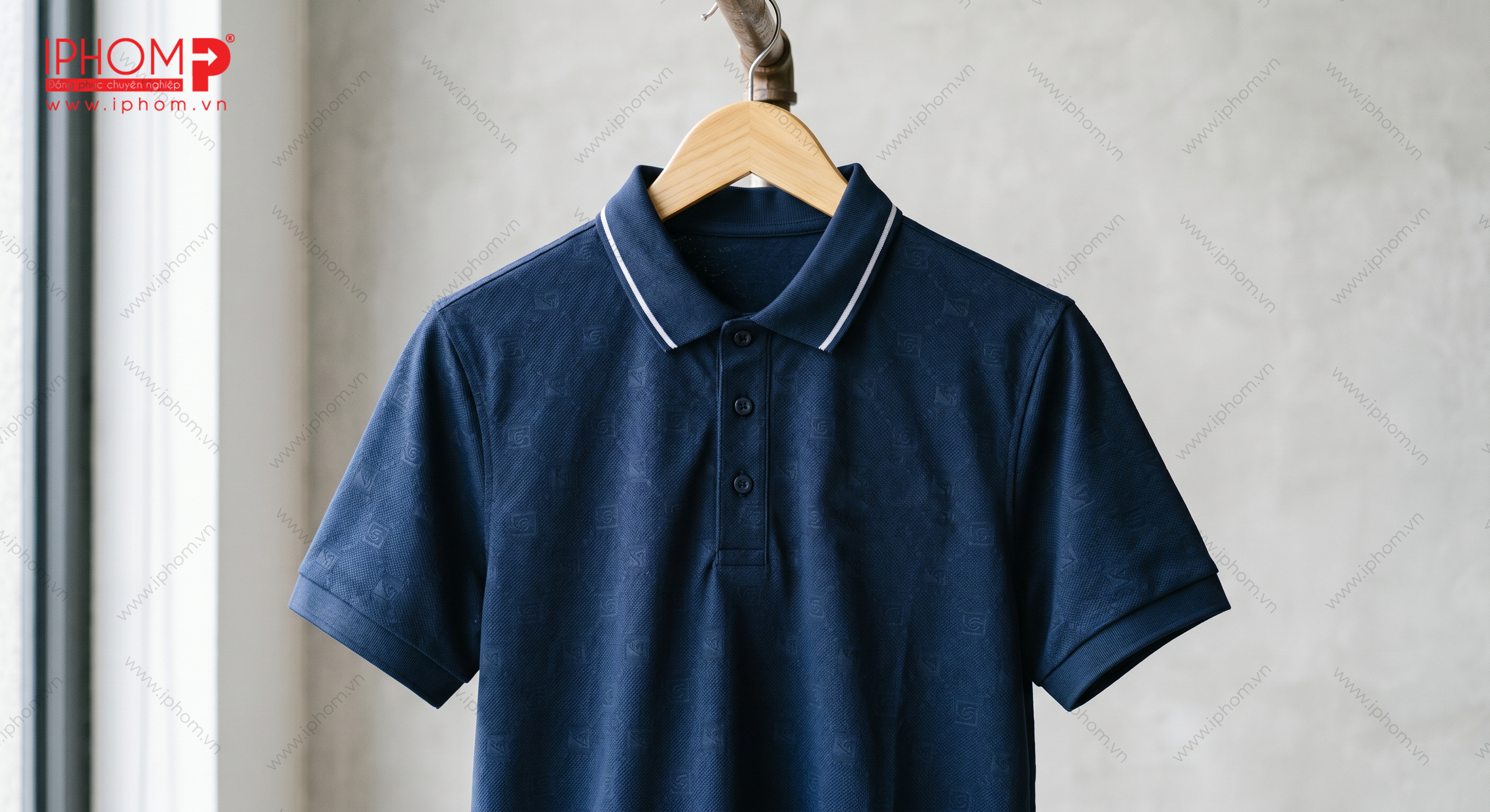 Áo polo đồng phục dệt hoạ tiết chìm