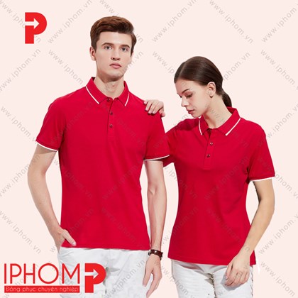 Mẫu áo đồng phục công ty màu đỏ nổi bật AT102