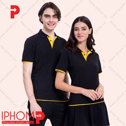 Áo đồng phục công ty màu đen phối viền vàng AT221 trẻ trung