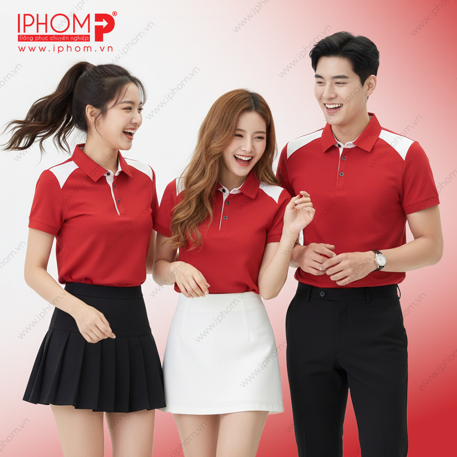 Áo polo đồng phục màu đỏ phối trắng
