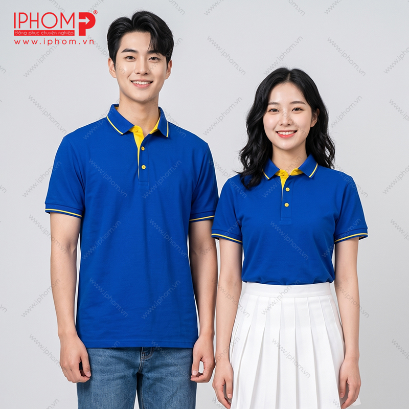 Áo Đồng Phục Công Ty Màu Xanh Phối Vàng Đẹp