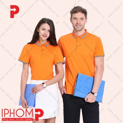 Áo thun đồng phục công ty cổ bẻ màu cam nổi bật, thu hút