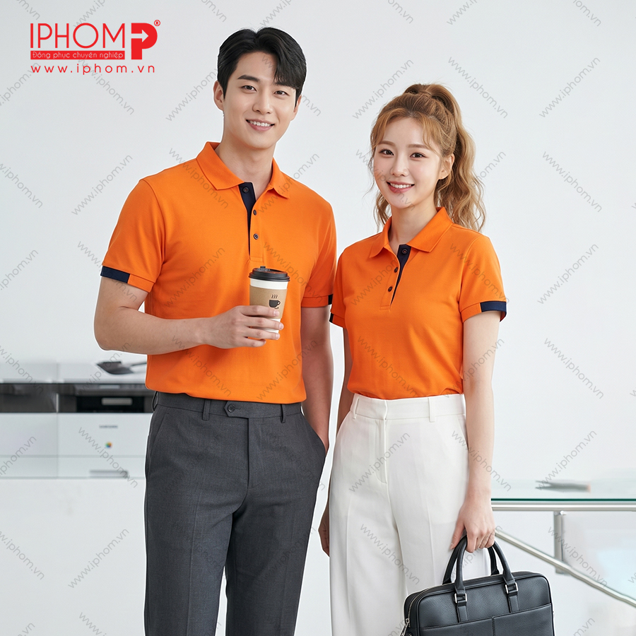 Áo Polo Đồng Phục Màu Cam Thiết Kế Đẹp, May Theo Yêu Cầu
