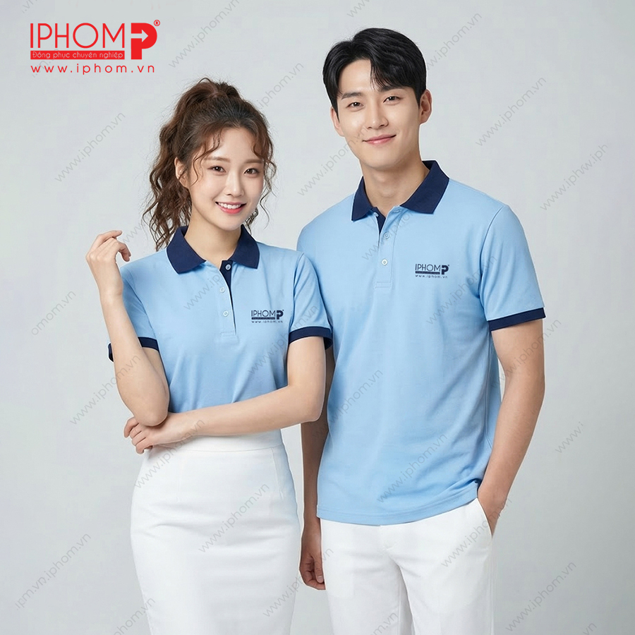 Áo polo đồng phục màu xanh biển