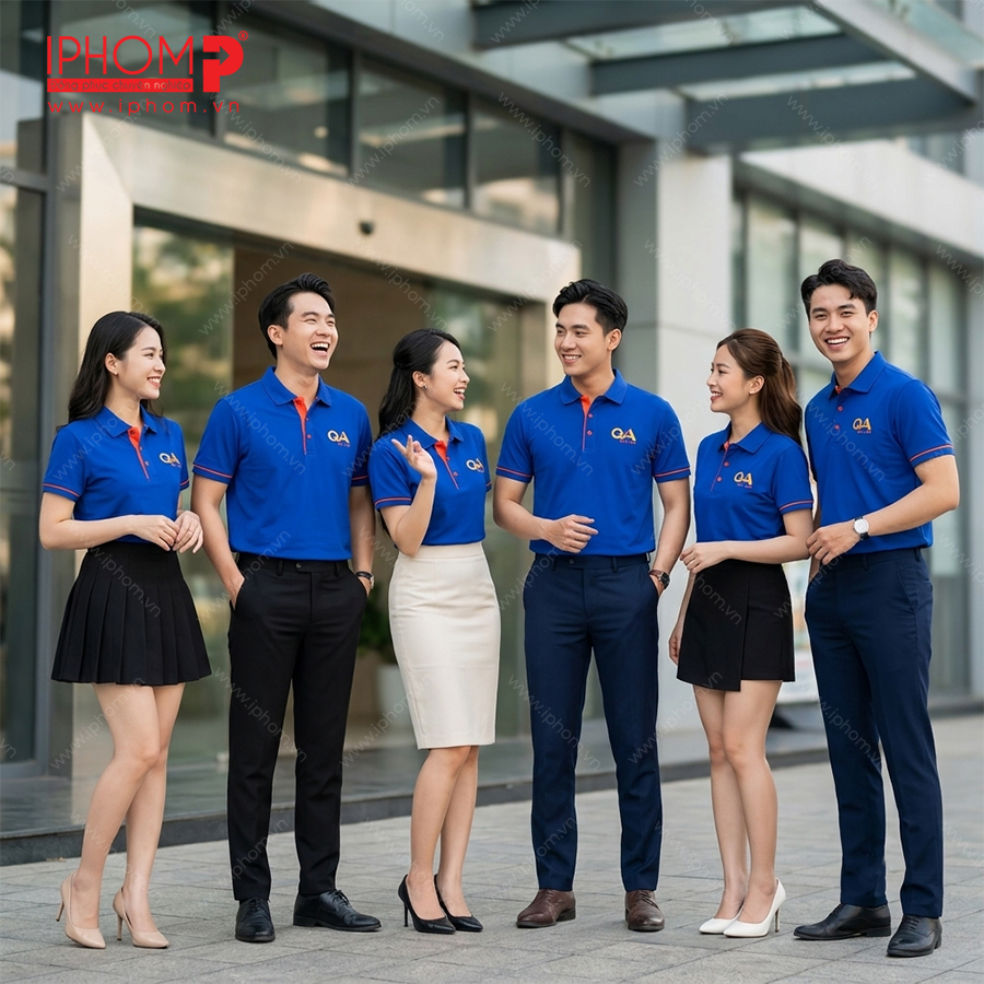 Áo polo đồng phục màu xanh