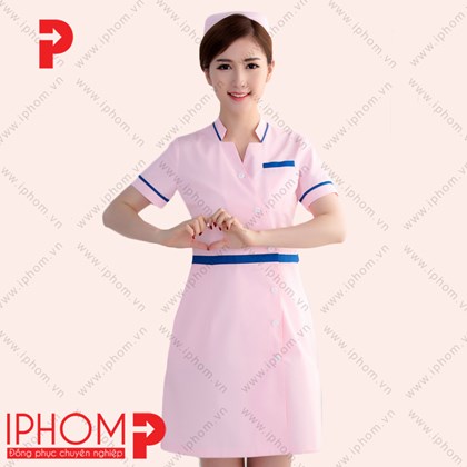 Đồng phục váy y tá bệnh viện cổ tim