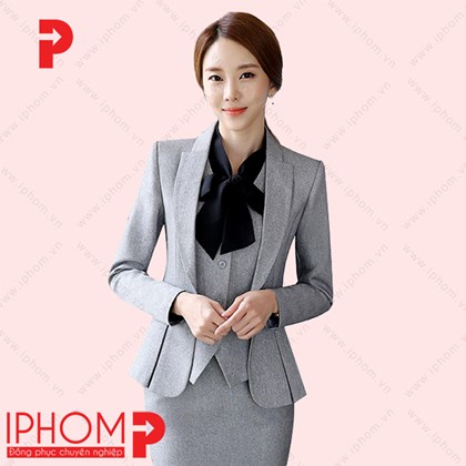 Đồng phục công sở áo vest nữ đẹp màu ghi