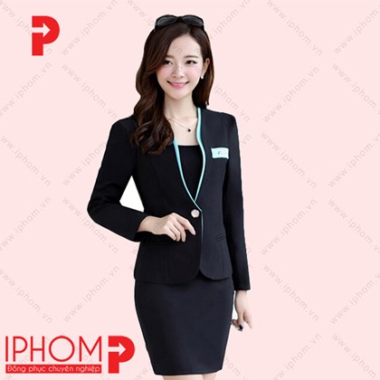 Đồng phục công sở áo vest nữ màu đen phối xanh