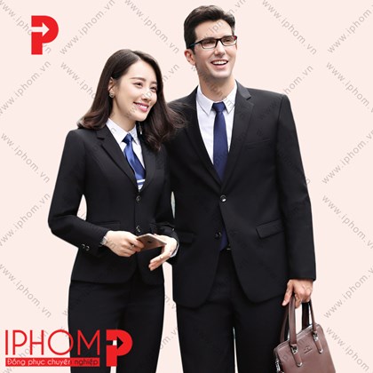 May đồng phục công sở áo vest màu đen