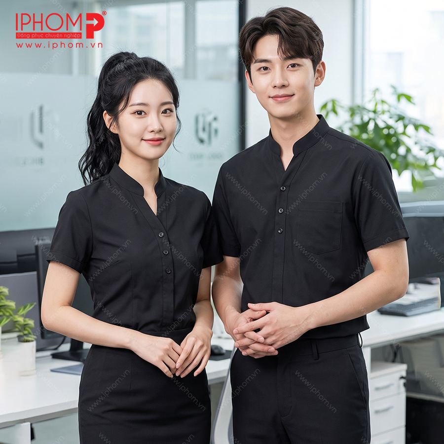 Áo Sơ Mi Cổ Tàu Đồng Phục Công Sở Màu Đen - SMD01