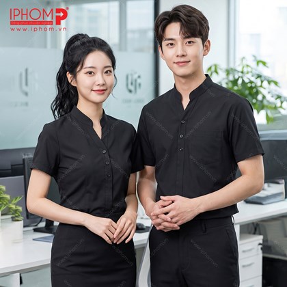 Áo Sơ Mi Cổ Tàu Đồng Phục Công Sở Màu Đen - SMD01