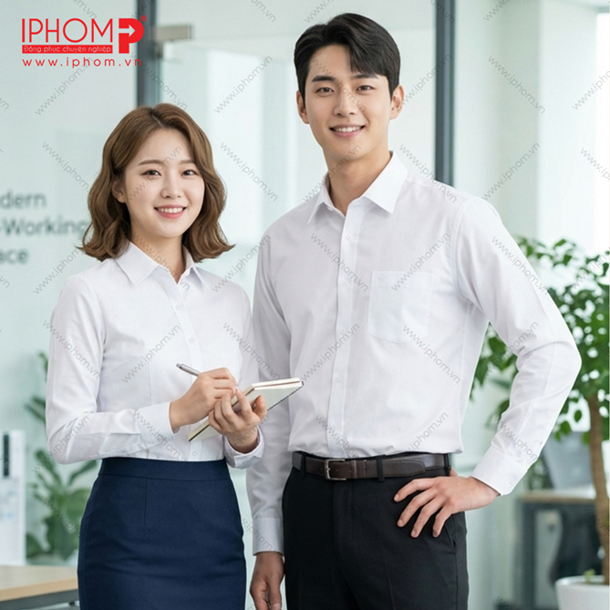 Áo Sơ Mi Đồng Phục Công Sở Dài Tay Màu Trắng SMT01