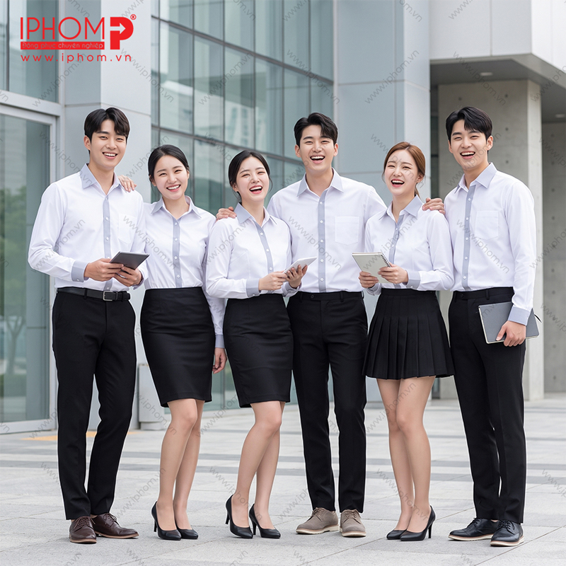 Áo sơ mi đồng phục phối màu