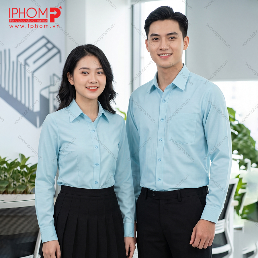 Áo Sơ Mi Đồng Phục Nam Nữ Màu Xanh Kẻ Sọc SMX01