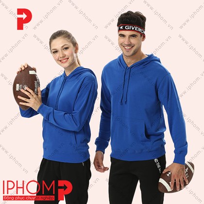 Áo hoodie đồng phục màu xanh dương có mũ