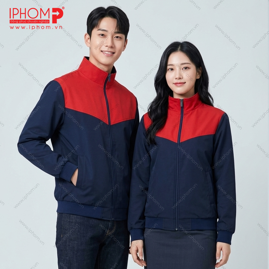 Áo Khoác Gió Đồng Phục Công Ty Màu Xanh Đen Phối Đỏ GX01