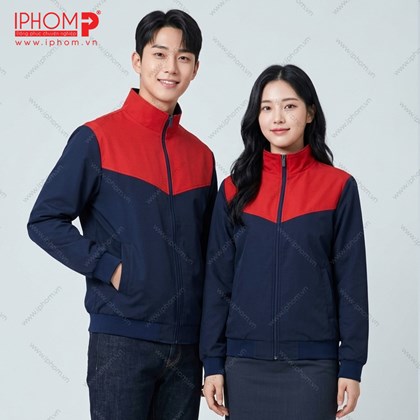 Áo Khoác Gió Đồng Phục Công Ty Màu Xanh Đen Phối Đỏ GX01