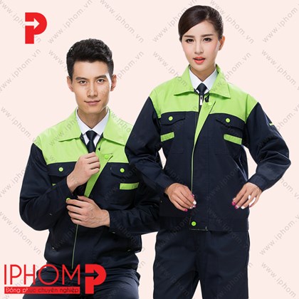 Đồng phục áo công nhân phối màu xanh cốm