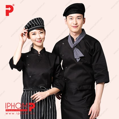 Đồng phục đầu bếp nhà hàng khách sạn màu đen trắng đẹp