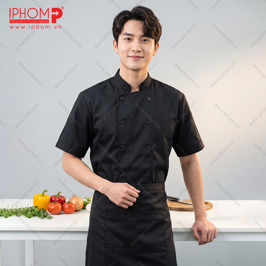 Áo Bếp Đồng Phục Ngắn Tay Màu Đen Đẹp, Giá Xưởng