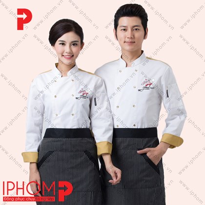 Áo đồng phục đầu bếp khách sạn in thêu logo