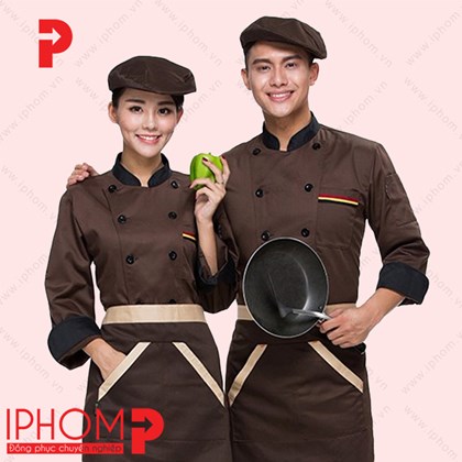 Đồng phục đầu bếp khách sạn màu nâu