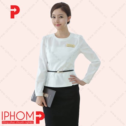 Đồng phục công sở bộ váy peplum màu trắng đen