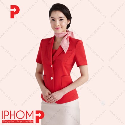 Đồng phục lễ tân khách sạn áo vest thắt nơ màu đỏ