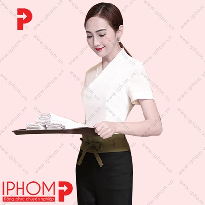 Đồng phục spa quần áo kimono màu kem