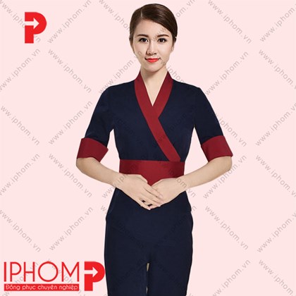 Đồng phục spa quần áo kimono màu xanh tím than